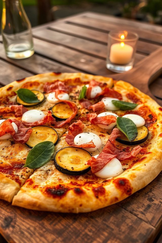summer squash prosciutto pizza