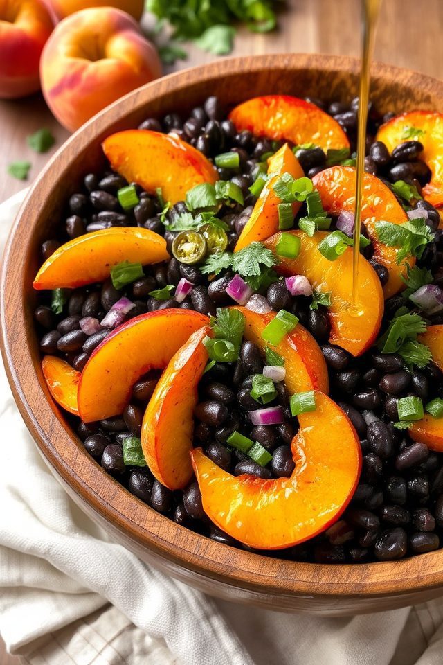 vibrant peach black bean salad