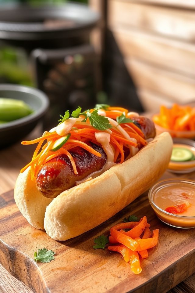 vietnamese inspired hot dog masterpiece