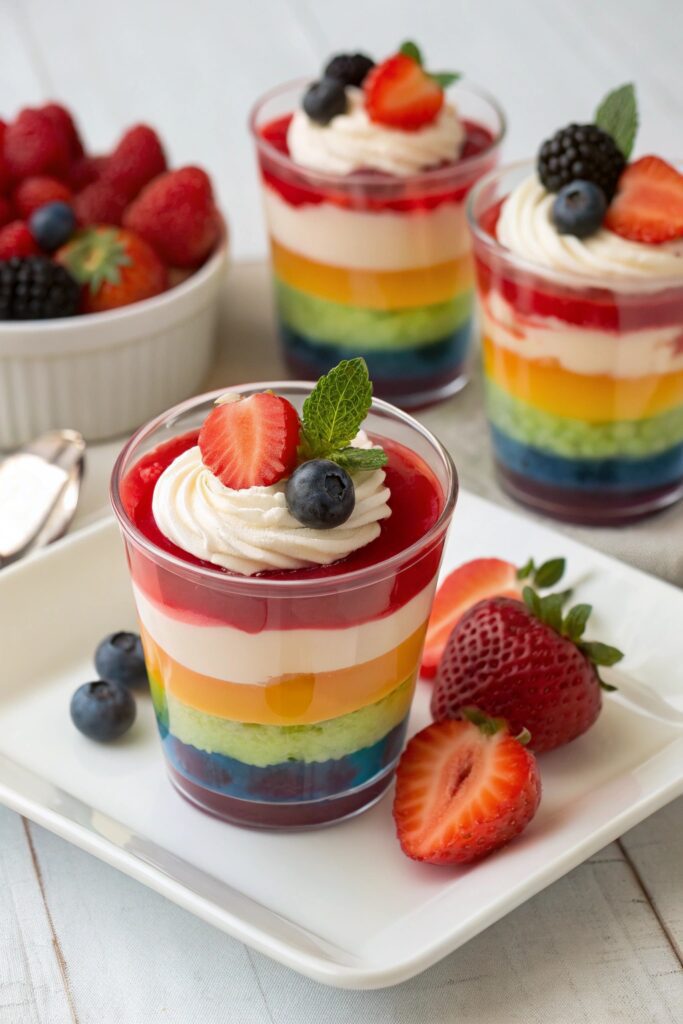 colorful layered jell o desserts