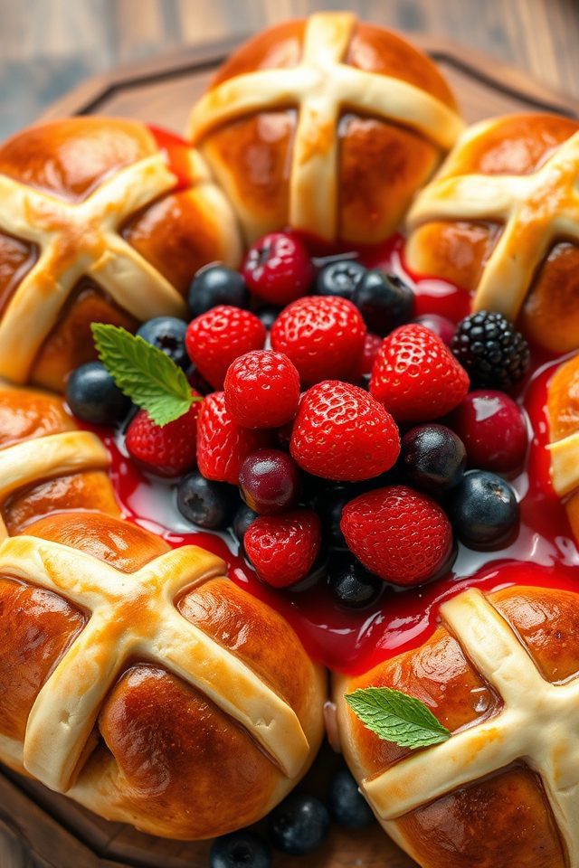 berry infused hot cross buns