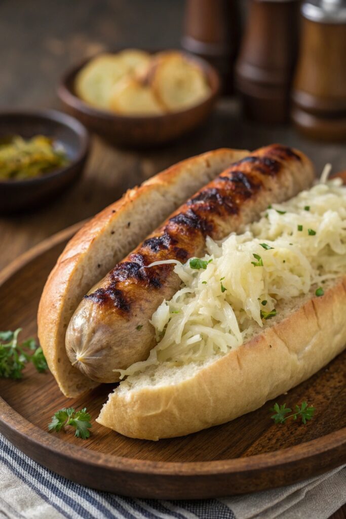 bratwurst sauerkraut mustard buns