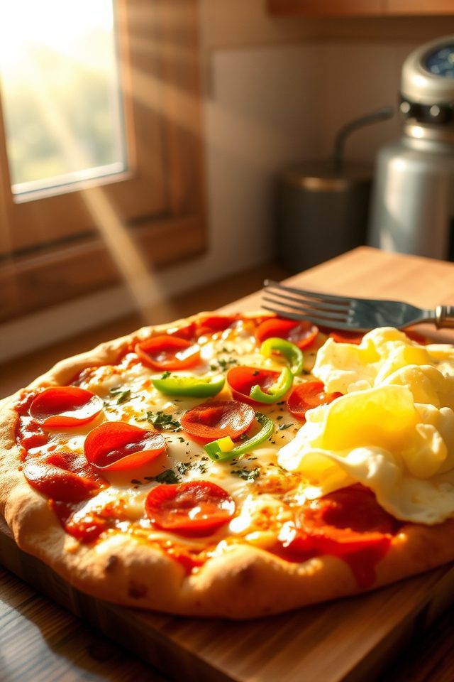 breakfast pizza with pepperoni
