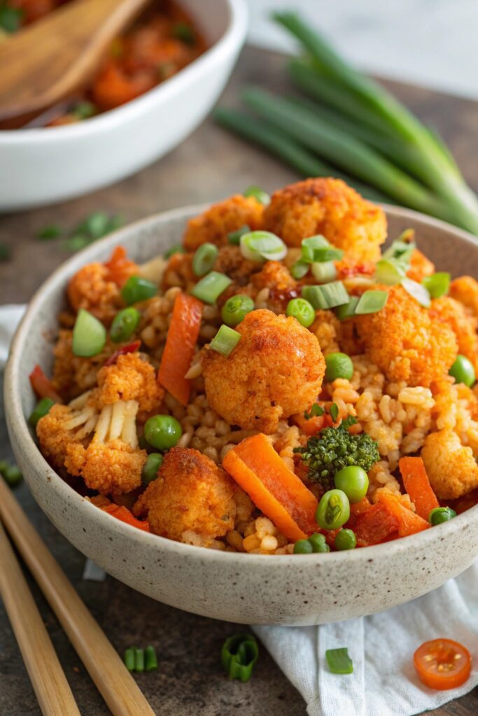 spicy buffalo cauliflower fried rice