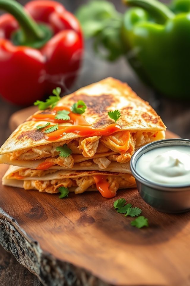buffalo chicken cheesy quesadillas