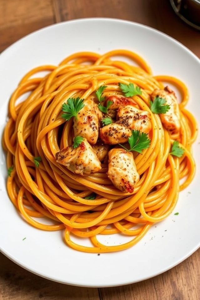 cajun spiced chicken pasta dish