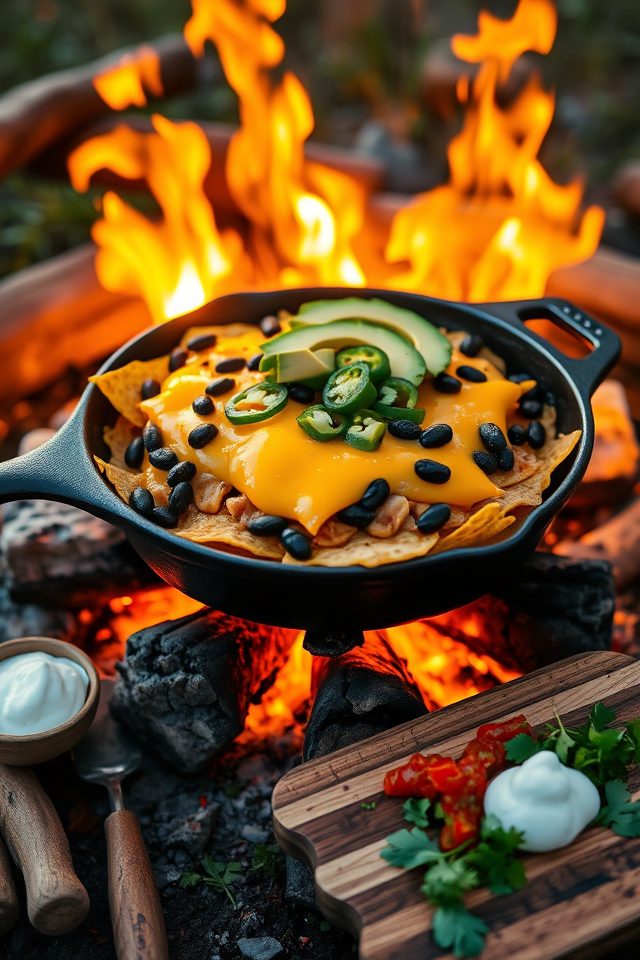 campfire nachos with toppings