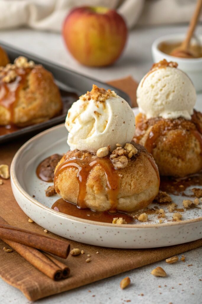 Caramel Apple Dumplings With Vanilla Ice Cream