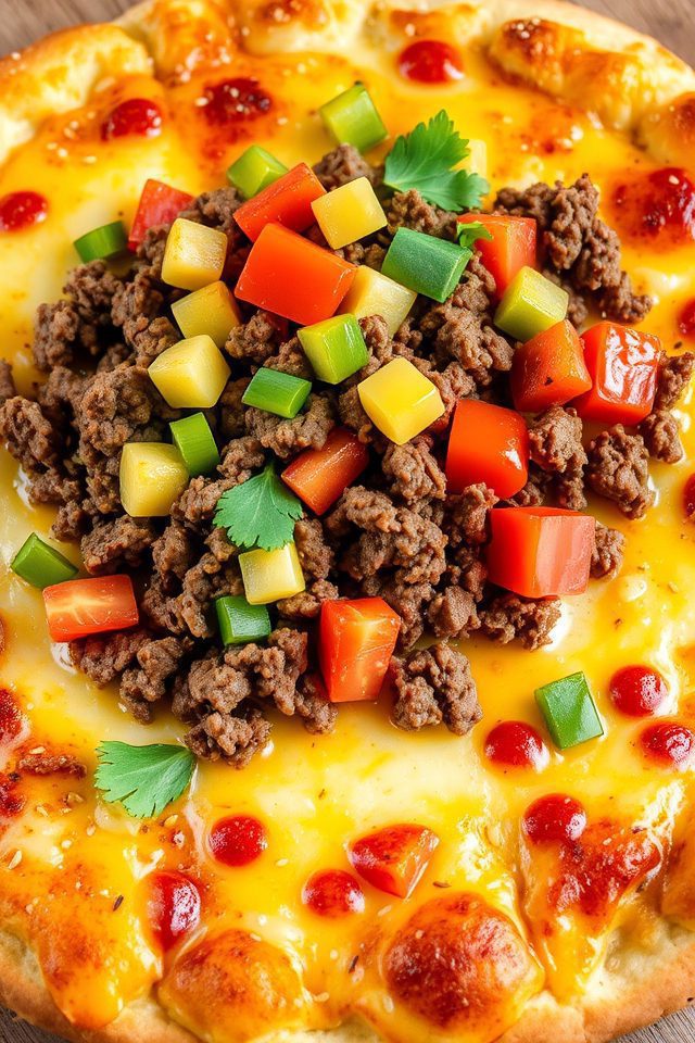 cheeseburger pizza fusion delight