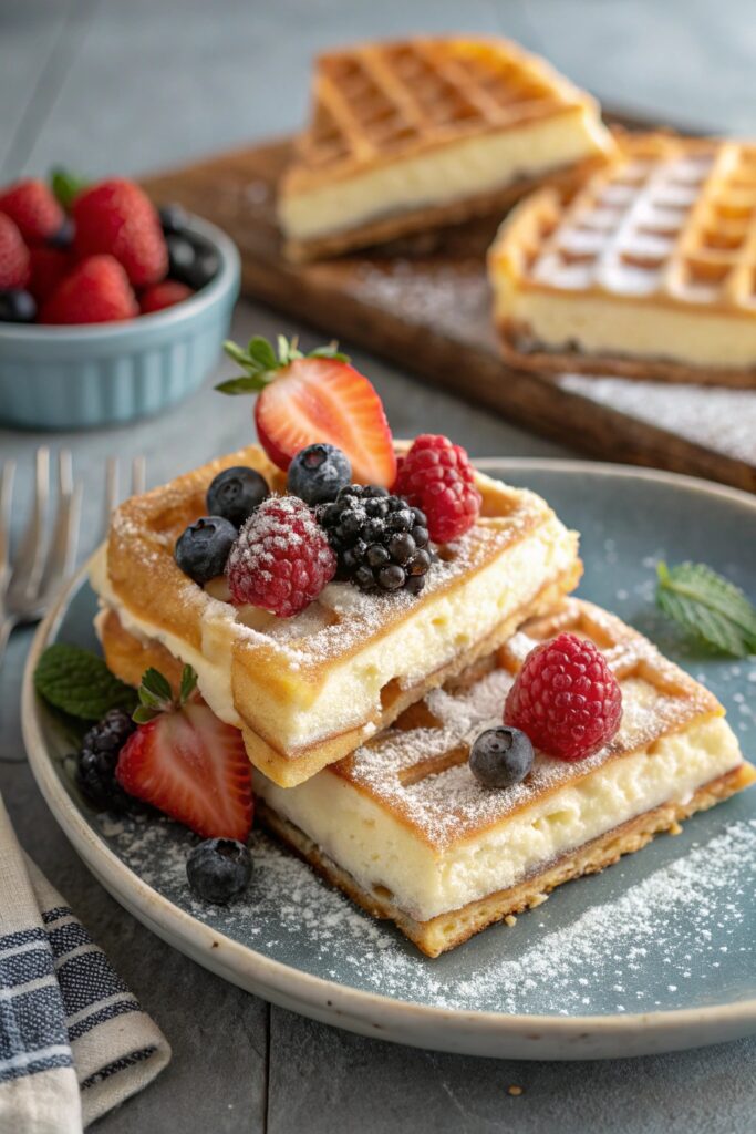 cheesecake filled fluffy waffles