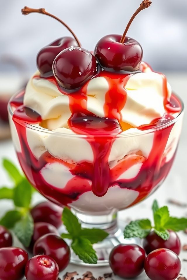 cherries jubilee ice cream sundae