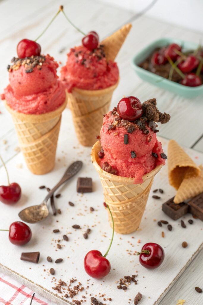 cherry compote ice cream cone