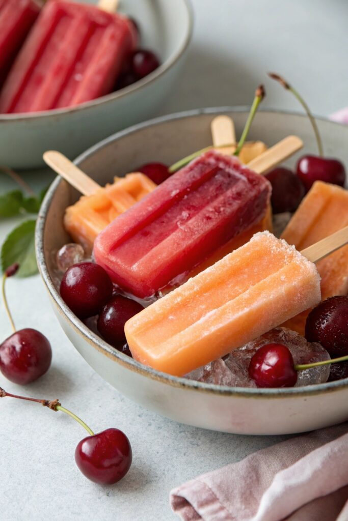 cherry peach summer popsicles