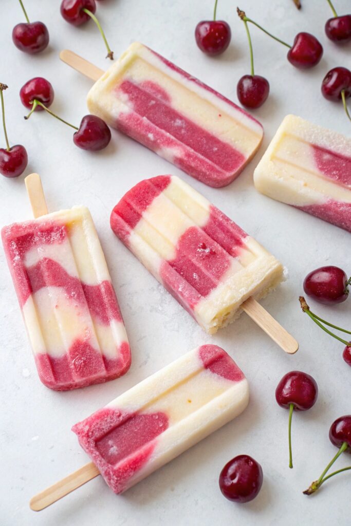 cherry vanilla swirl popsicles