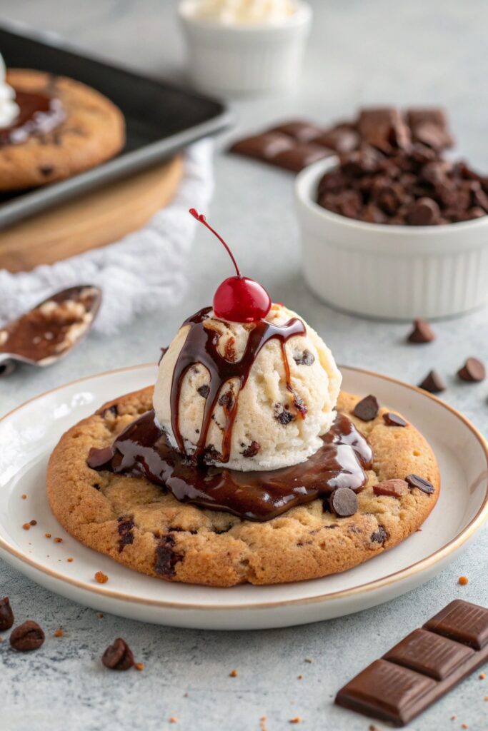 warm cookie ice cream sundae