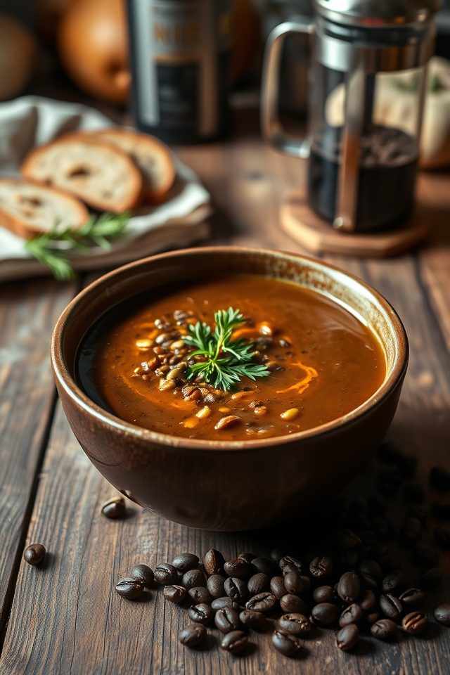 coffee infused lentil soup