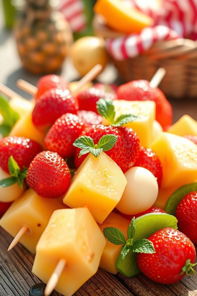 colorful seasonal fruit skewers
