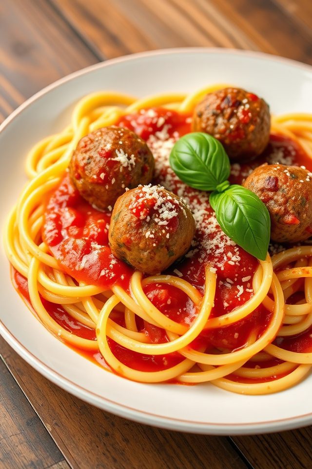 comforting pasta and meatballs