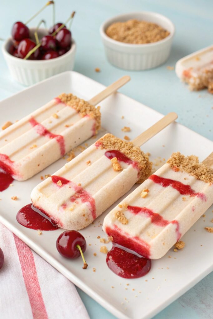 creamy cherry cheesecake popsicles