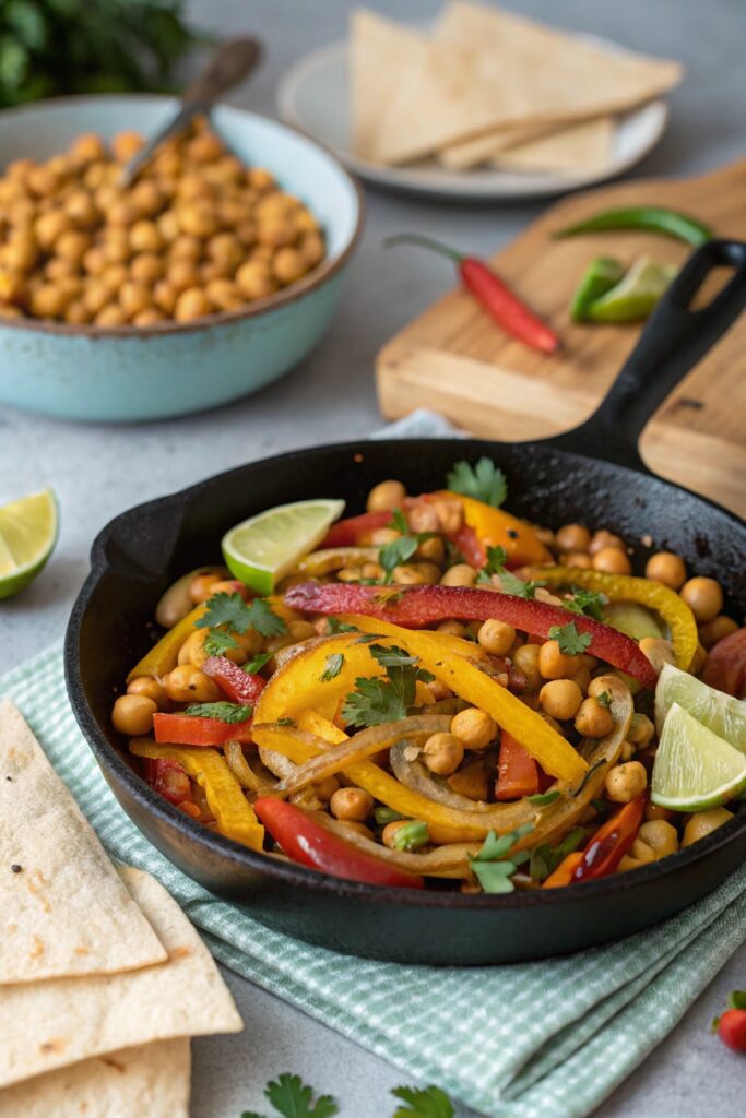 curried chickpea vegetable fajitas