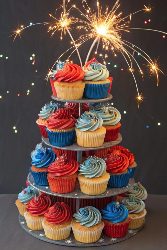 firework themed cupcake display