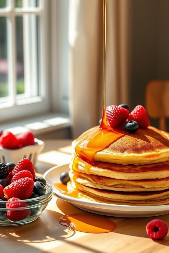 fluffy pancakes with syrup