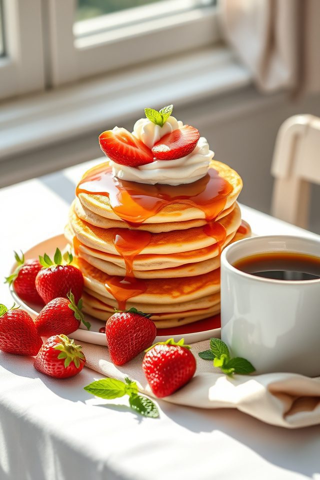 fluffy strawberry shortcake pancakes