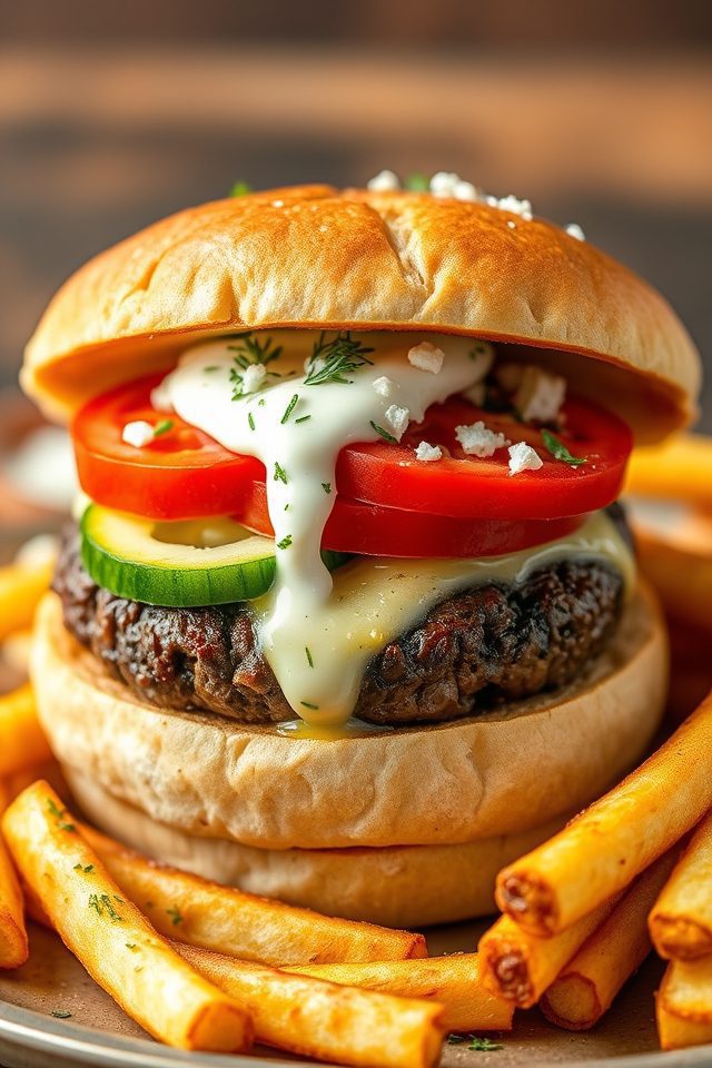 greek cheeseburger with tzatziki