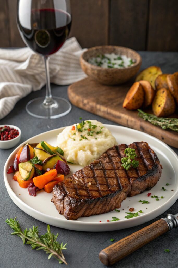 grilled ribeye and malbec