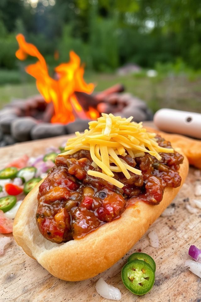 grilled hot dogs with chili