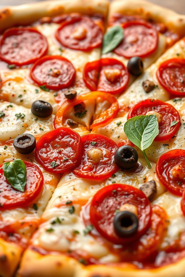 healthy veggie pepperoni pizza