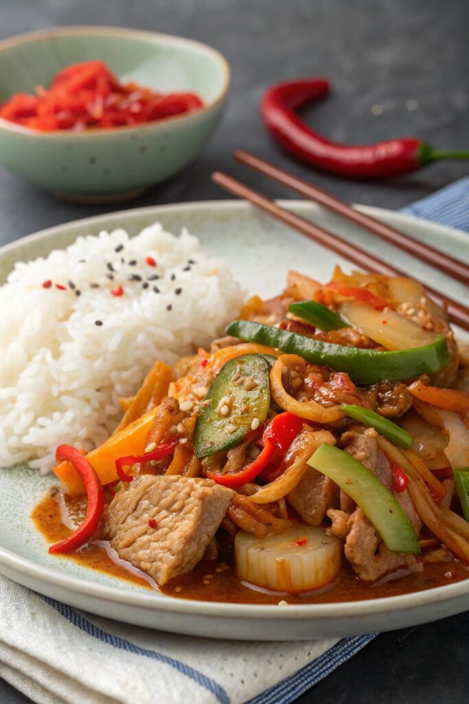 kimchi infused pork chop suey