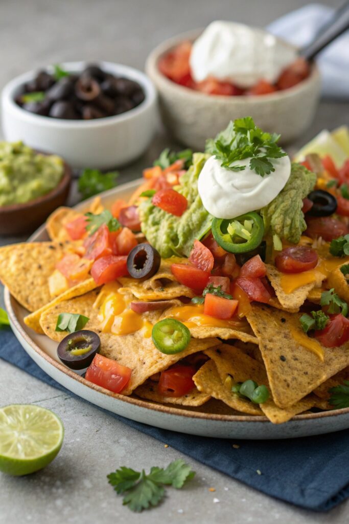 crispy nachos with toppings