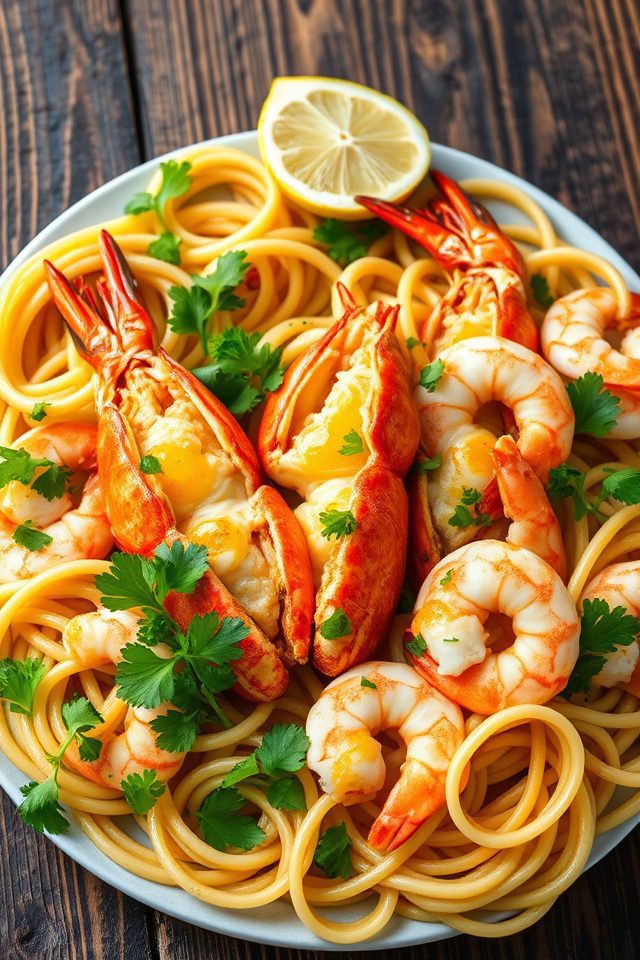 lobster shrimp garlic pasta