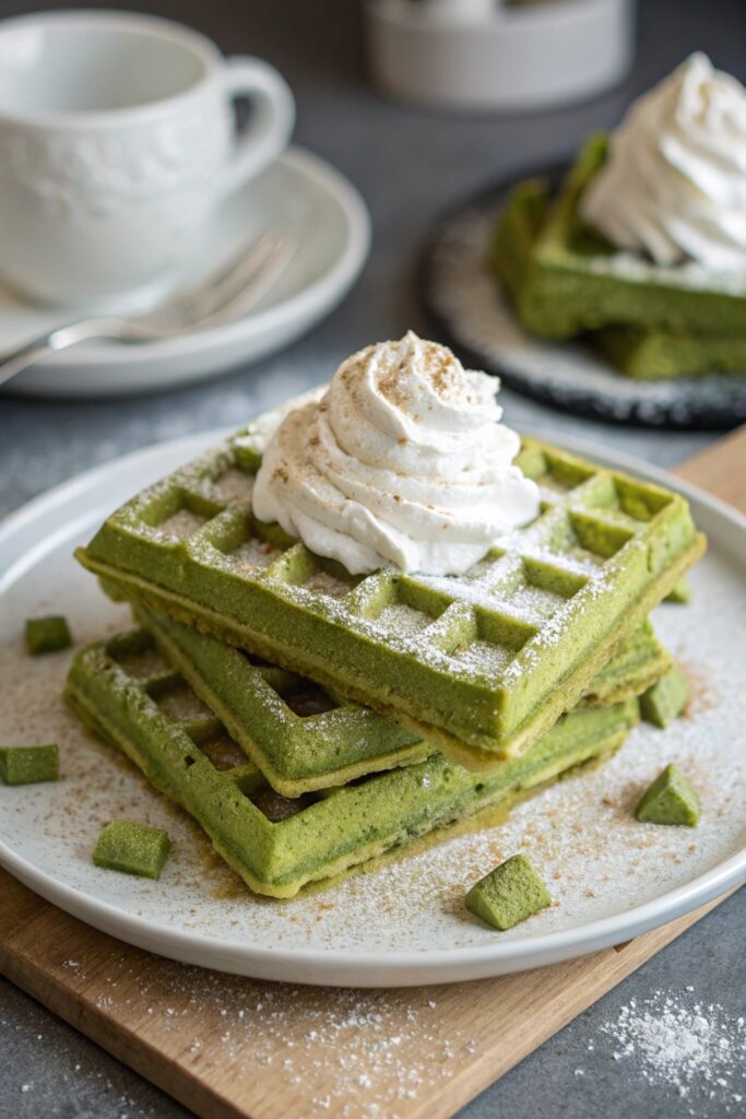 matcha waffles with cream