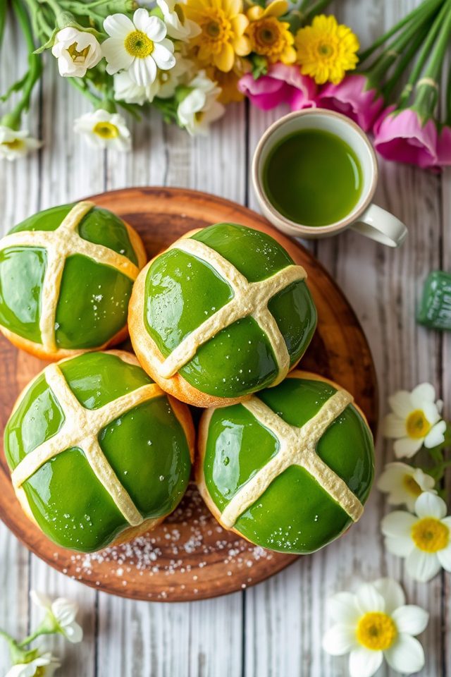 matcha infused hot cross buns