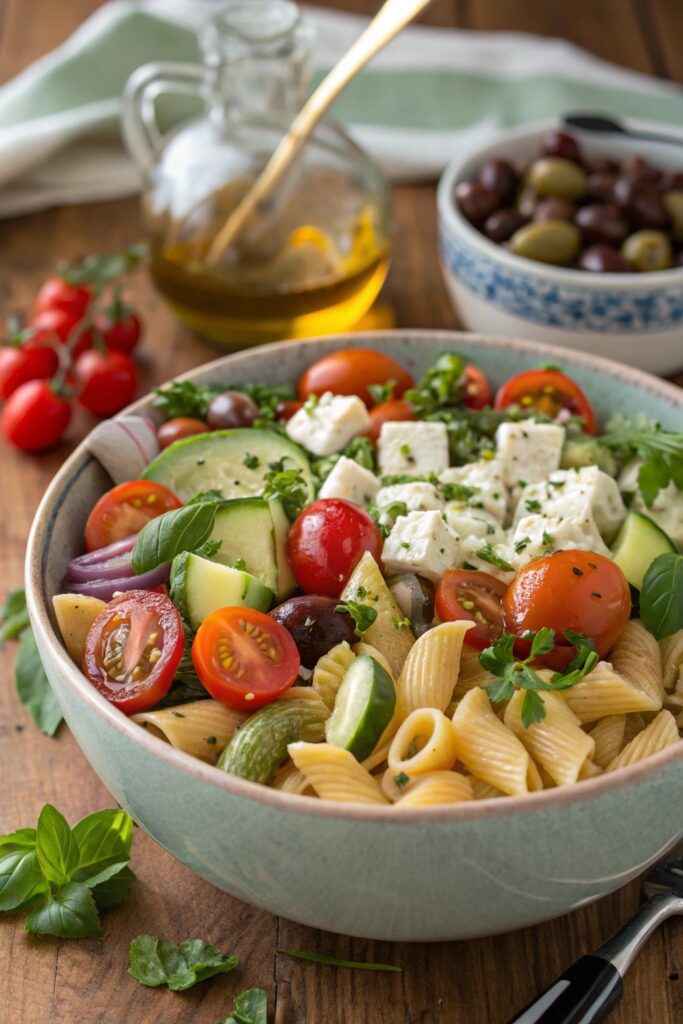 vibrant mediterranean pasta salad