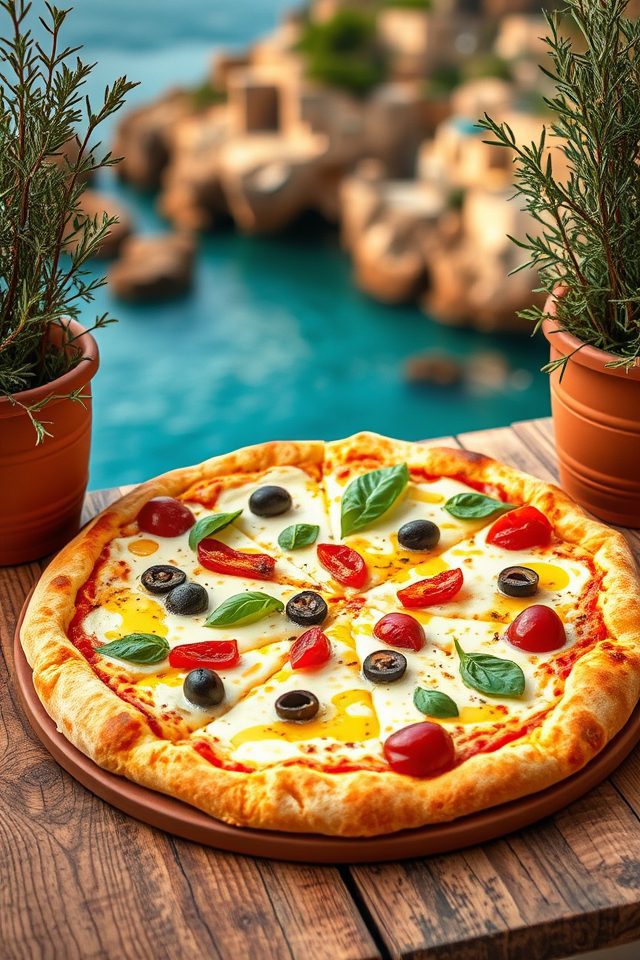 mediterranean inspired cheese pizza