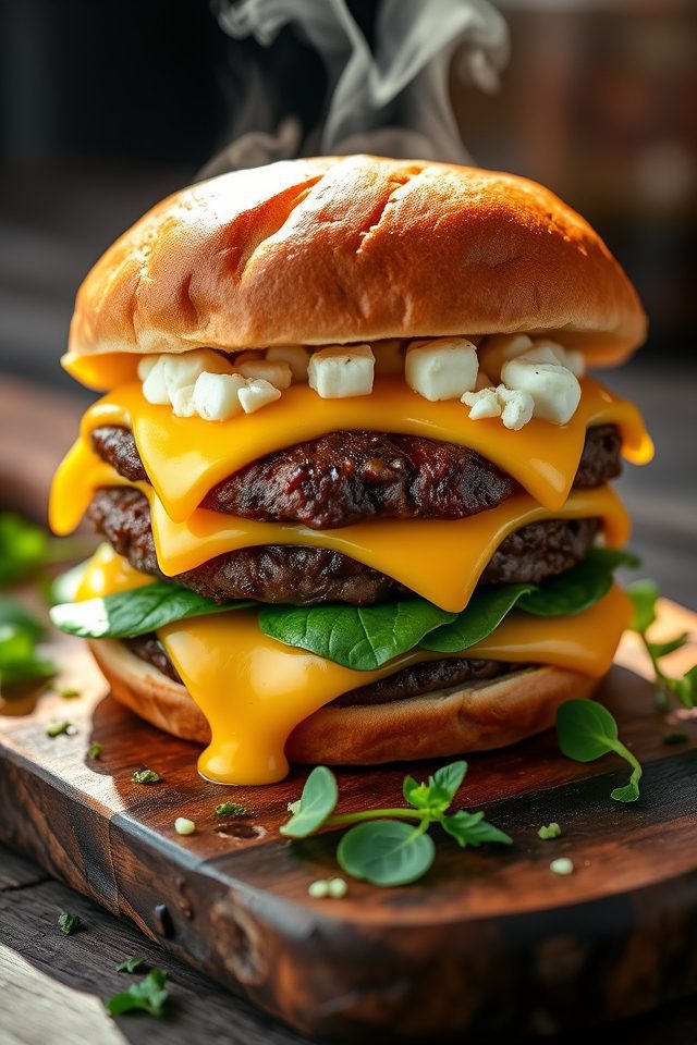 mediterranean inspired cheeseburger creation
