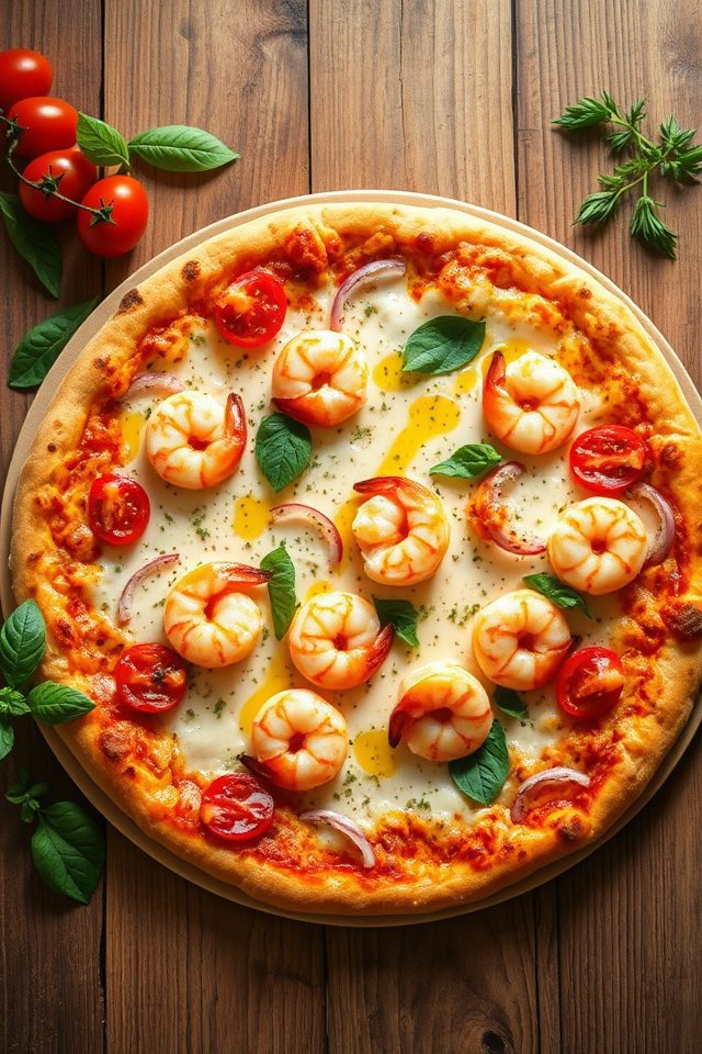 mediterranean shrimp cheese pizza