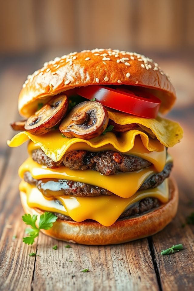 mushroom swiss double cheeseburger