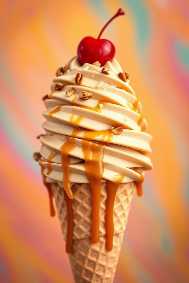 nutty caramel ice cream cone