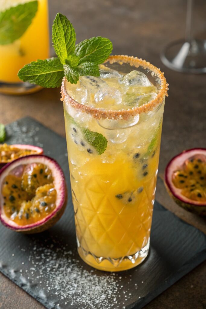 tropical passion fruit gin fizz