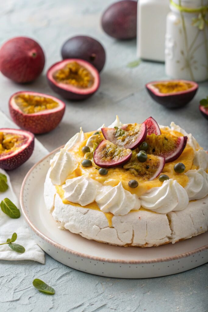 crisp meringue with passion fruit