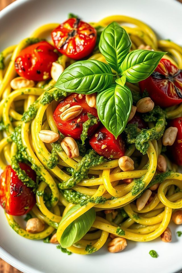 pasta with pesto tomatoes