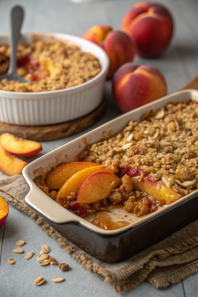 peach dessert with oat topping