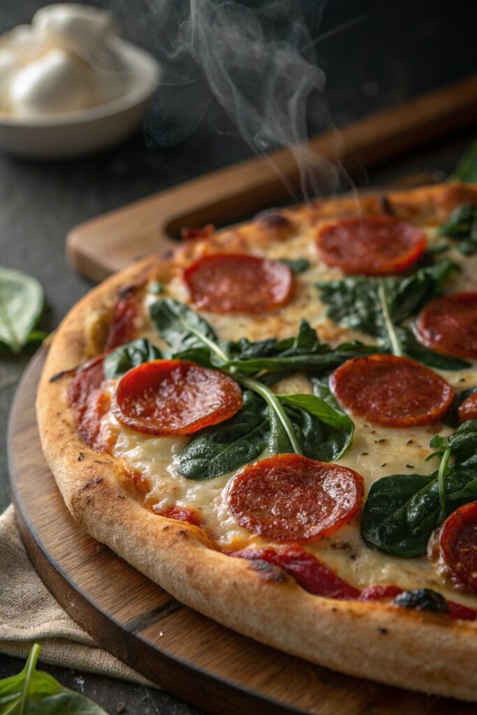 savory spinach pepperoni pizza