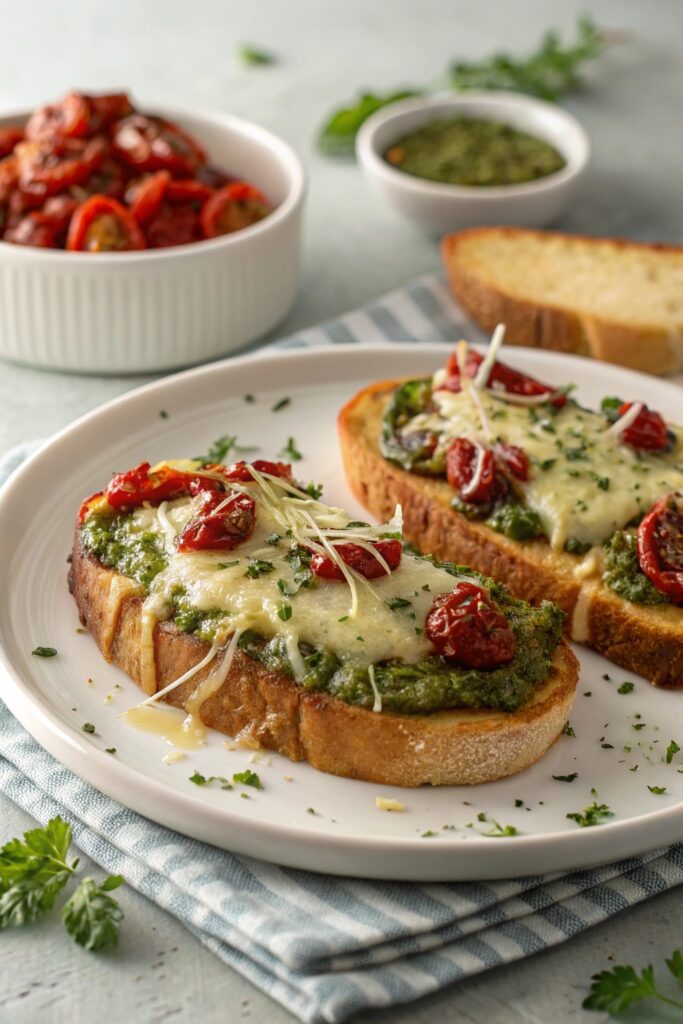 pesto sun dried tomato rarebit