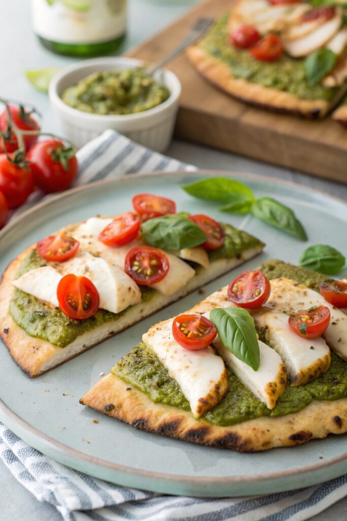 grilled pesto chicken flatbreads