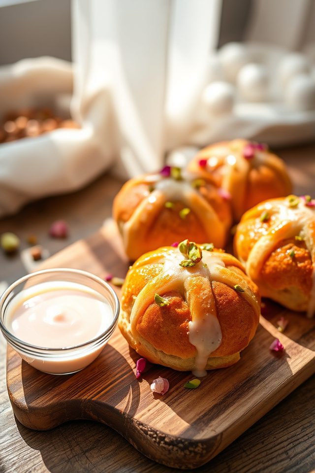 pistachio rosewater hot cross buns